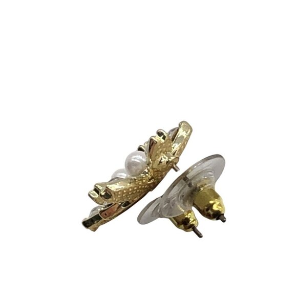 Sparkle Womens Floral Crystal Pearl Post Earrings Lead & Nickel-Free Rhinestones - Picture 2 of 6